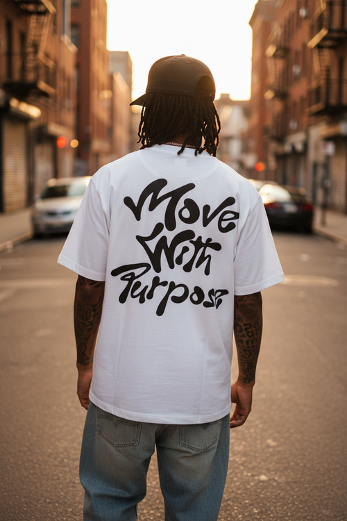 Move With Purpose Tee - white waist up male