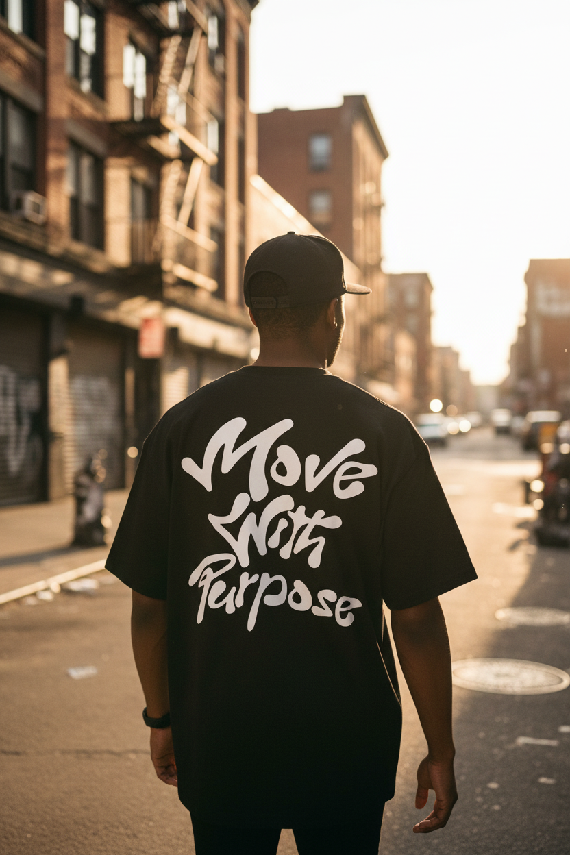 Move With Purpose Tee - black waist up
