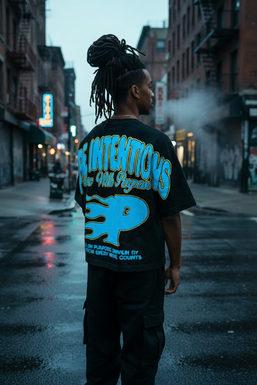 Pure Intentions Blue Shirt NYC Back Shot